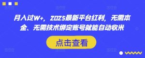 月入过W+，2025最新平台红利，无需本金、无需技术绑定账号就能自动收米-比钱轻创