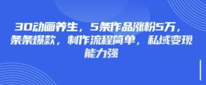 3D动画养生，5条作品涨粉5万，条条爆款，制作流程简单，私域变现能力强-比钱轻创
