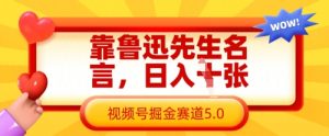 靠鲁迅先生名言，日入数张，视频号掘金赛道5.0-比钱轻创