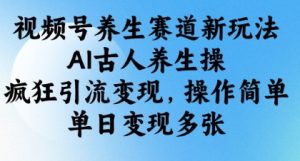 视频号养生赛道新玩法，AI古人养生操，疯狂引流变现，操作简单，单日变现多张-比钱轻创