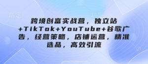 跨境创富实战营，独立站+TikTok+YouTube+谷歌广告，经营策略，店铺运营，精准选品，高效引流-比钱轻创