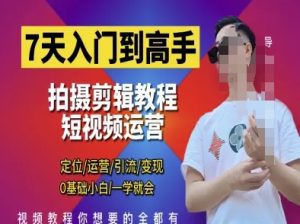 7天入门到高手,短视频剪辑运营高手课,定位 运营 引|流 变现,0基础小白一学就会-比钱轻创