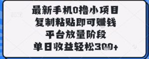 最新手机0撸小项目，复制粘贴即可挣钱，平台放量阶段，单日收益轻松3张+【揭秘】-比钱轻创