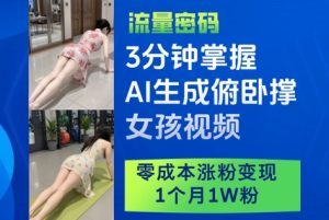 3分钟掌握AI生成俯卧撑女孩视频，零成本涨粉变现，1个月1W粉-比钱轻创