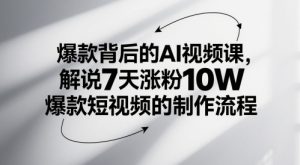 爆款背后的AI视频课，解说7天涨粉10W爆款短视频的制作流程-比钱轻创