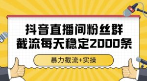 抖音直播间粉丝群暴力截流，一台电脑每天稳定2000条数据，暴力截流+实操 【揭秘】-比钱轻创
