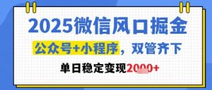 2025微信风口掘金，公众号+小程序双管齐下，单日稳定变现1k+【揭秘】-比钱轻创