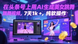 在头条号上用AI生成美女跳舞视频，7天1k+，纯软件操作-比钱轻创