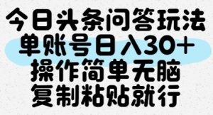 今日头条问答玩法，单账号日入30+，操作简单无脑复制粘贴就行-比钱轻创