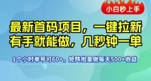最新首码项目，一键拉新有手就能做，几秒钟一单，1个小时单号可60+，矩阵批量做每天5张【揭秘】-比钱轻创