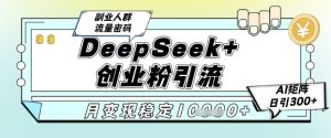 DeepSeek+创业粉精准引流，全新分享课4.0玩法，AI矩阵日引300+，多种变现方式，稳定月入1W-比钱轻创