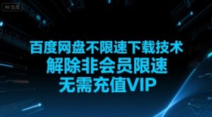 百度网盘不限速下载技术，解除非会员限速，无需充值VIP-比钱轻创