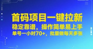 首码项目一键拉新，稳定靠谱，操作简单易上手，单号一小时70+，批量做每天多张【揭秘】-比钱轻创