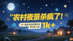 农村夜景杀疯了！AI一键生成治愈系慢生活，单日狂入1k+-比钱轻创