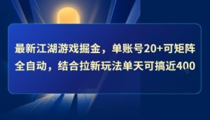 最新江湖游戏掘金，单账号20+可矩阵全自动 ，结合拉新玩法单天可搞4张+【揭秘】-比钱轻创
