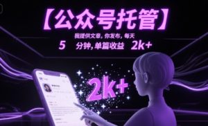【公众号托管 】我提供文章，你发布，每天5分钟，单篇收益2k+【揭秘】-比钱轻创