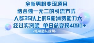 全新男粉变现项目引流人群35以上的男粉消费能力大 经过实测单日变现1k+-比钱轻创