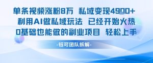 单条视频私域变现4.9k+利用AI做私域玩法 已经开始火热0基础也能做的副业项目轻松上手-比钱轻创