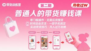 小红书带货第二期训练营，普通人月收过W的带货课，时间自由，零门槛无压货，一部手机即可操作-比钱轻创