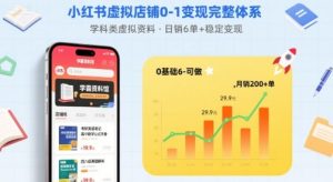 小红书虚拟店铺0-1变现完整体系：卖学科类虚拟资料，一天6张+，很稳定【已完结】-比钱轻创