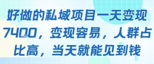 好做的私域项目一天变现1k+，变现容易，人群占比高，当天就能见到钱-比钱轻创