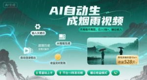 不用拍不用剪！AI自动生成烟雨视频，日入5张+，睡后收入-比钱轻创