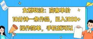 女粉玩法：高客单价，10分钟一条作品，日入1k+操作简单，手机就可以-比钱轻创