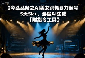 今日头条之AI美女跳舞暴力起号,5天1k+,全程AI生成【附指令工具】-比钱轻创