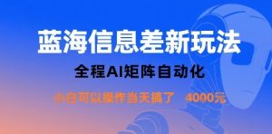 蓝海信息差新玩法，全程AI矩阵自动化小白可以操作当天搞了1k+-比钱轻创