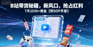 B站带货秘籍,新风口,抢占红利,7天2k+佣金【附SOP手册】-比钱轻创