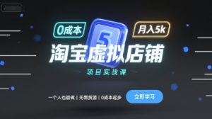 淘宝虚拟店铺项目实战课，一个人也能做，无需货源、0成本起步，月入5k-比钱轻创